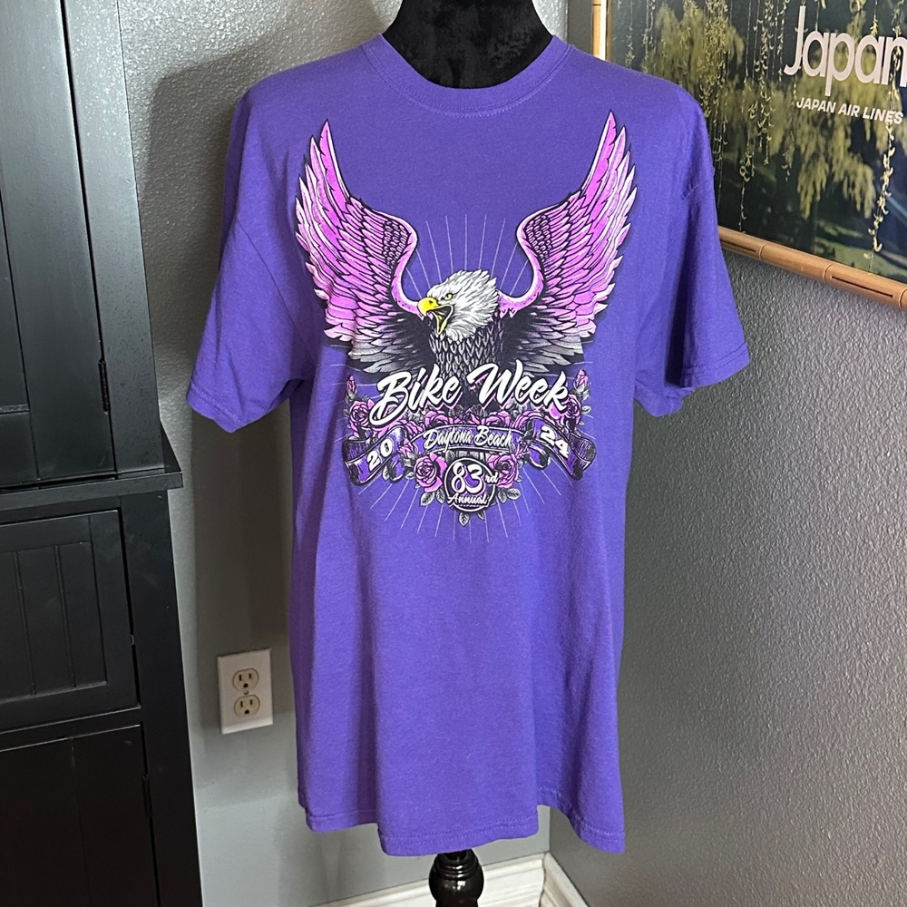 Daytona Bike Week 2024 T Shirt Medium Purple Eagle‎ Graphic Biker Motorcycle Tee